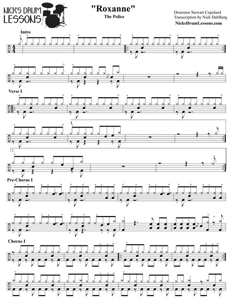 Roxanne The Police Drum Sheet Music Nicks Drum Lessons