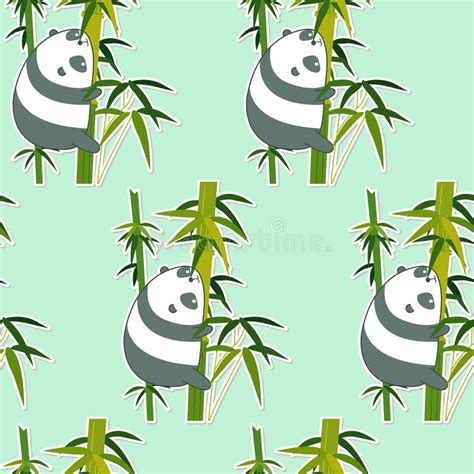 Green Panda Bamboo Seamless Pattern Stock Illustrations 370 Green