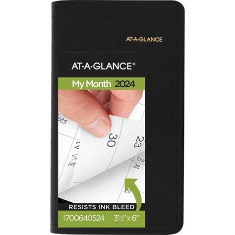 At A Glance 2024 Monthly Planner Black Pocket 3 12 X 6