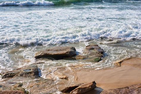 Pacific Ocean Waves On Cronulla Beach Rocks And Sand Sydney Australia