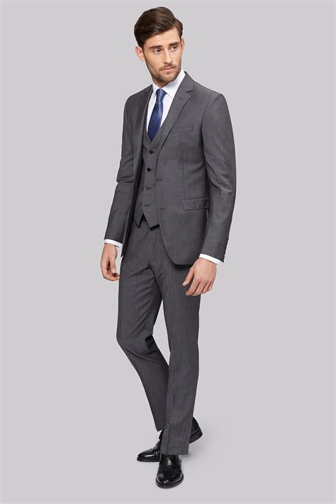 Moss 1851 Mens Tailored Fit Grey Tonic 2 Piece Suit Mens Fashion