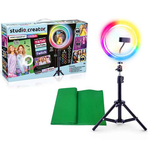 Studio Creator Video Maker Kit Colour With Led Ring Tripod And Green Screen
