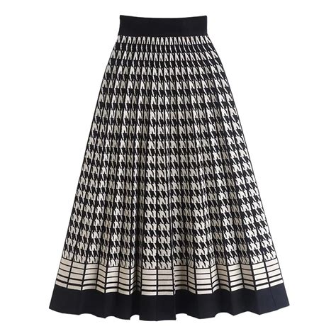 Tigena Vintage Houndstooth Knitted Skirt For Women Autumn Winter
