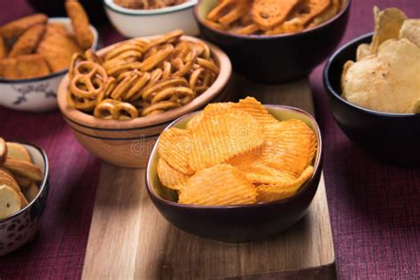 Salty Snacks Served In Bowls Stock Photo Image Of Party Snacks