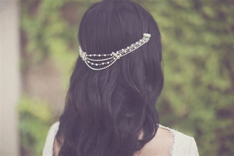 Bridal Pearl Hair Chain Crystal Head Piece Rhinestone By Elibre