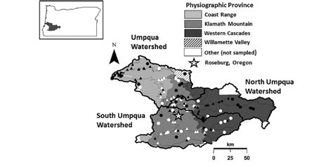 Umpqua Basin In Southwestern Oregon Usa Showing Major Watersheds And