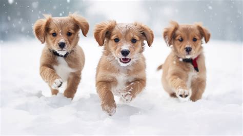 A Trio Of Playful Puppies With Big Paws And Fuzzy Fur Frolic In The