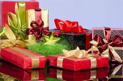 Colorful T Boxes And Christmas Arrangement Stock Photo Image Of