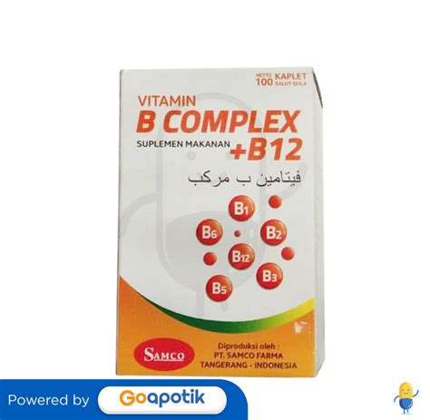 Vitamin B Complex B12 Samco Botol 100 Kaplet Kegunaan Efek Samping Dosis Dan Aturan Pakai