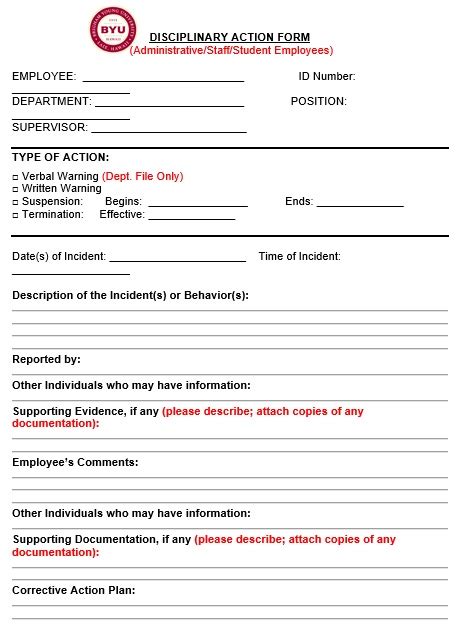 Free Employee Disciplinary Action Form Templates Word Pdf Excel Tmp