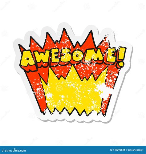 Retro Distressed Sticker Of A Cartoon Awesome Word Stock Vector