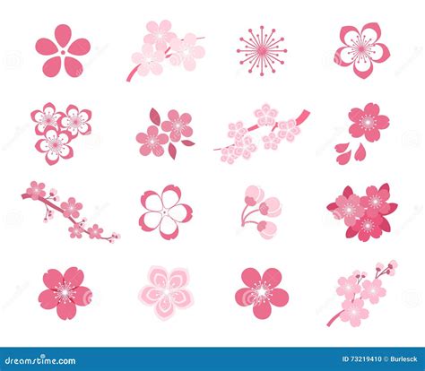 Sistema Del Icono Del Vector De Sakura Del Japonés De La Flor De Cerezo