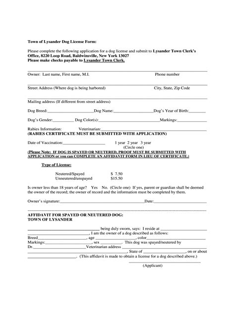 Dog License Application Form Download Fill Online Printable