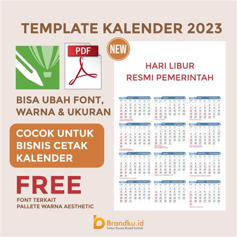 Tinjauan Template Kalender 2023 Coreldraw Bisa Ganti Warna Font