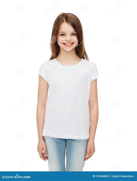 Smiling Little Girl In White Blank T Shirt Stock Photo Image Of