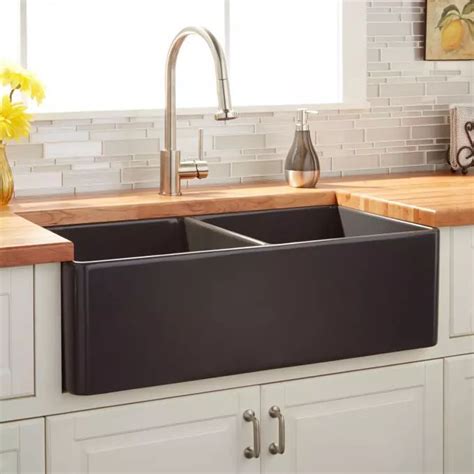 33 Reinhard Double Bowl Fireclay Farmhouse Sink Dark Gray Fireclay