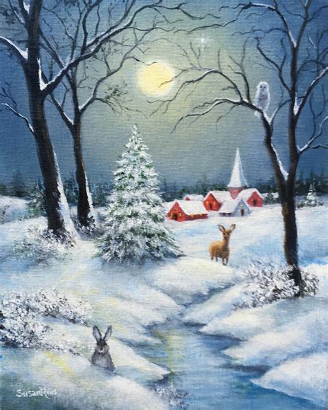 A Peaceful Snowy Night Is A Lovely Image Of A Winter Night In The