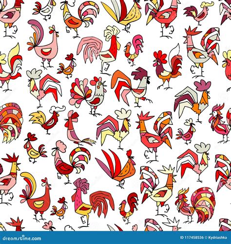 Funny Roosters In Different Poses Isolated On Background Vector