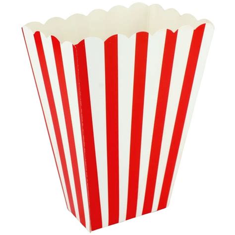 Red Stripe Popcorn Boxes Pack Of 6 Red Coloured Party Supplies