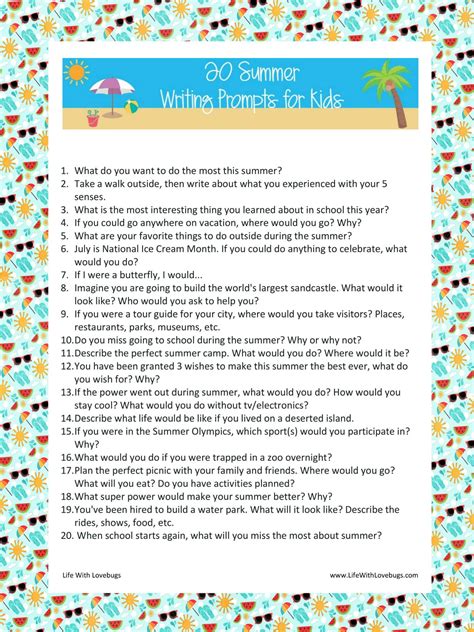 20 Summer Writing Prompts for Kids - Life With Lovebugs