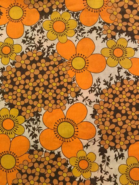 swedish retro fabric 60s floral print scandinavian pattern vintage fabric cotton pink orange