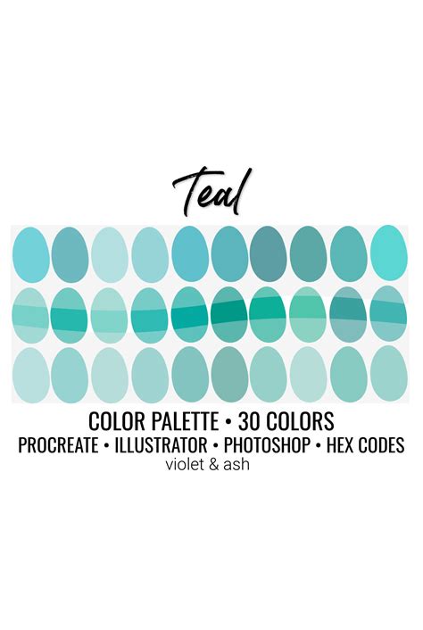 Teal Procreate Palette Color Chart Photoshop Swatches Etsy Canada