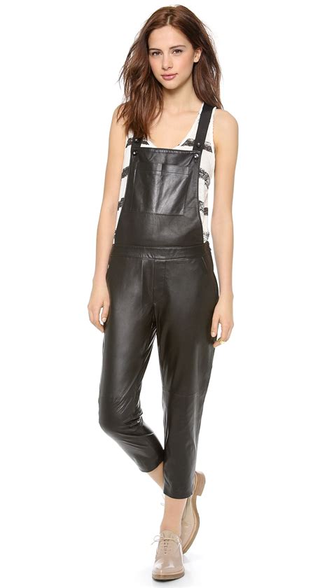 Lyst Each X Other Leather Dungaree Overalls In Black