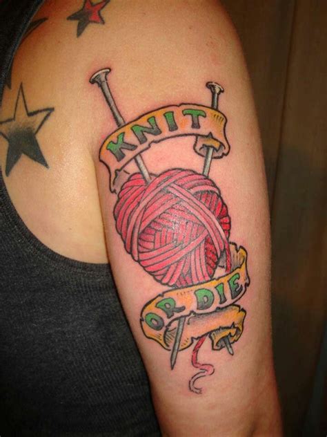 i like this but i would have it say ‘hook fast die warm with crochet hooks knitting tattoo