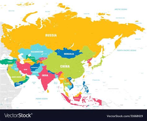 Vector Map Of Asia Continent With Countries Capitals Main Sexiezpix
