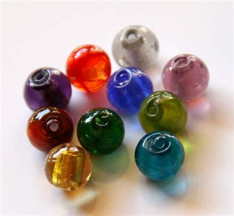 50pcs 10mm Round Silver Foil Lampwork Glass Beads Mixed Beadsforewe