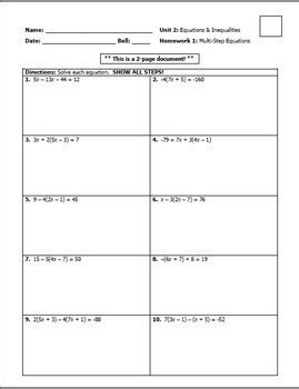 3 much easier 4 as exciting 5 quietest 6 worse 7 more. Multi-Step Equations and Inequalities (Algebra 1 - Unit 2 ...