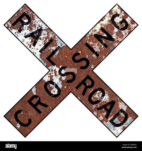 Old Rusty American Road Sign Railroad Crossing Crossbuck Stock Photo