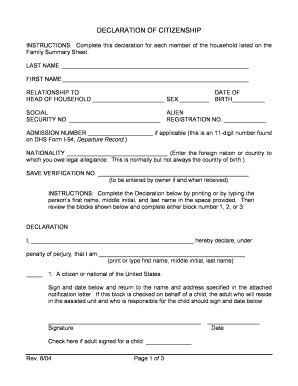 Declaration Of Citizenship Form Fill Online Printable Fillable