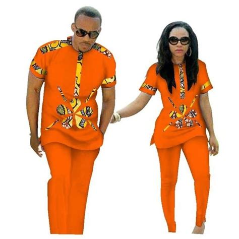 African Clothing Couples Top Pants Sets For Lovers Bazin Sweet Flower V11663 African Clothing