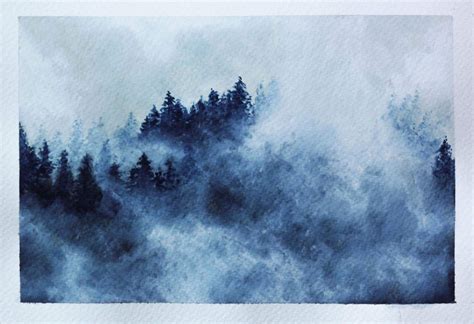 Misty Mountains Watercolor 55x85 Art