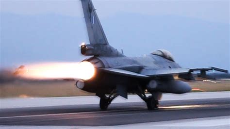 Haf F 16 Dusk Takeoffs With Afterburner Volos Airport Loud F16 In