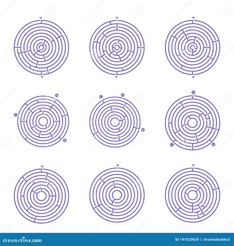Set Of Circular Maze Labyrinth Games Stock Vector Illustration Of