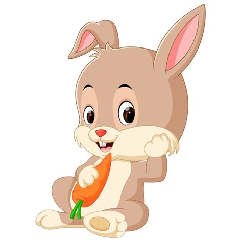 Conejo Feliz De Dibujos Animados Con Zanahoria Vector Premium
