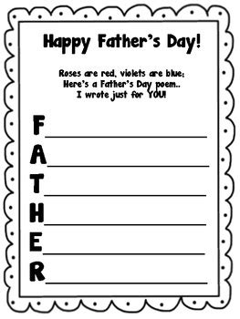 These includes quotes about father, daughter to father poems, father and son poems, poems for fathers birthday, father death / loss poems. Father's Day Acrostic Poem Freebies by Alyssa Absher | TpT