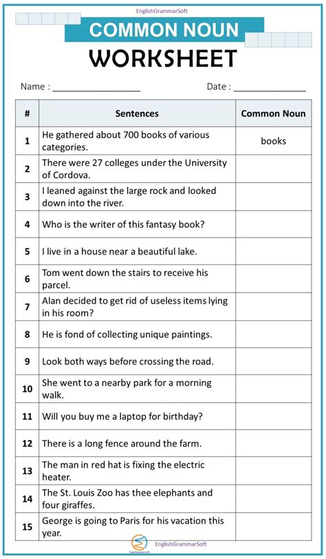 Common Nouns Worksheet Englishgrammarsoft