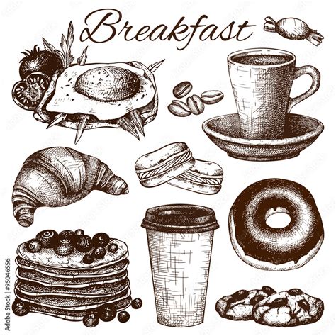 Breakfast Food Sketch Set Vector Food Illustration Stock Vector