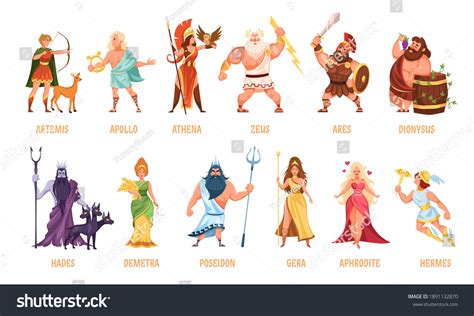 free vector ancient greek gods and goddesses cartoon illustration zeus poseidon athena