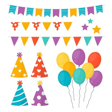 Collection Of Birthday Decorations Free Vector