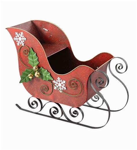 Red Metal Indooroutdoor Holiday Sleigh Decoration Wind And Weather