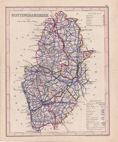 Antique Map Nottinghamshire 1840 Antiche Curiosità