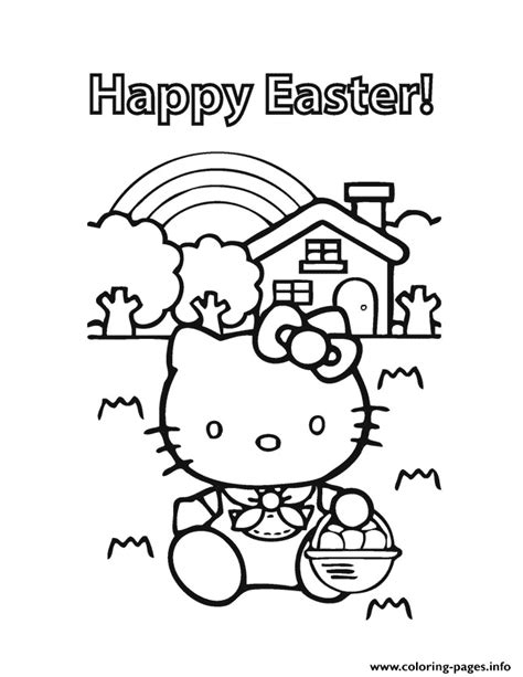 Hello Kitty Happy Easter Coloring Page Printable