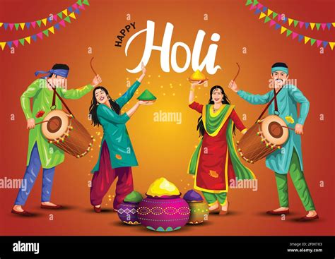 Happy Holi Festival Indian People Dance With Holi Celebration