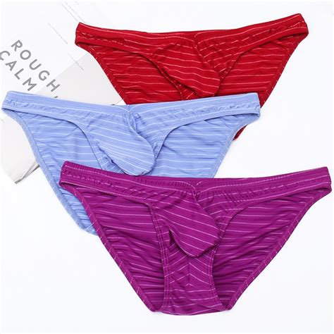 4pcslots Men Underwear Sexy Bugle Pouch Briefs Striped Panties Slip Homme Underpants Cueca