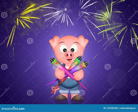 Pig With Fireworks Explosion Stock Illustration Illustration Of