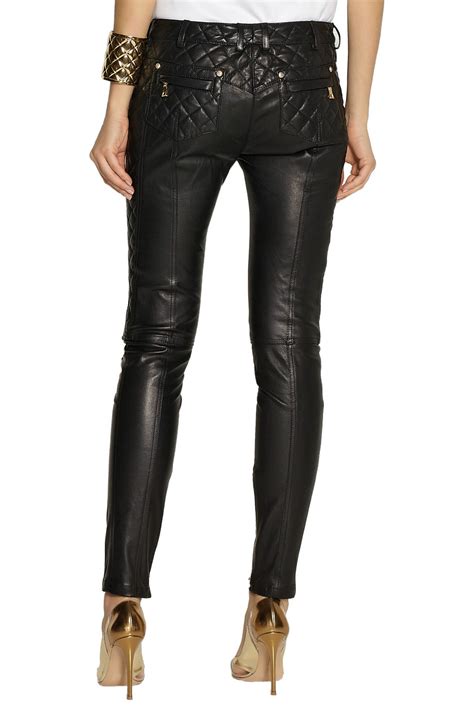 Lyst Balmain Quilted Leather Skinny Pants In Black